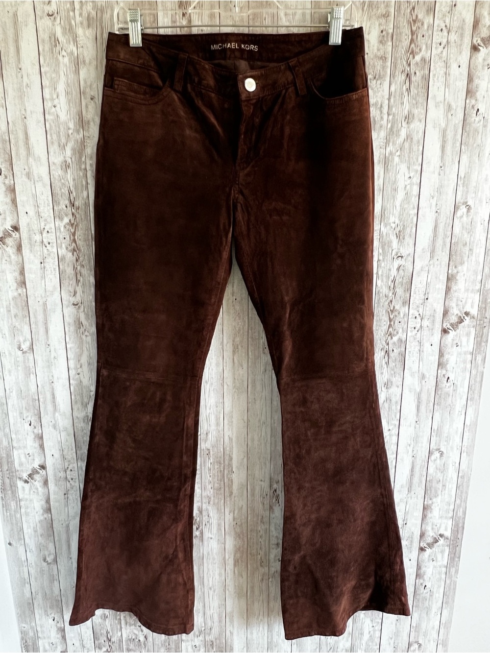 Michael Kors Dark Brown Suede Leather Flare Pants Classic Fall Size 4